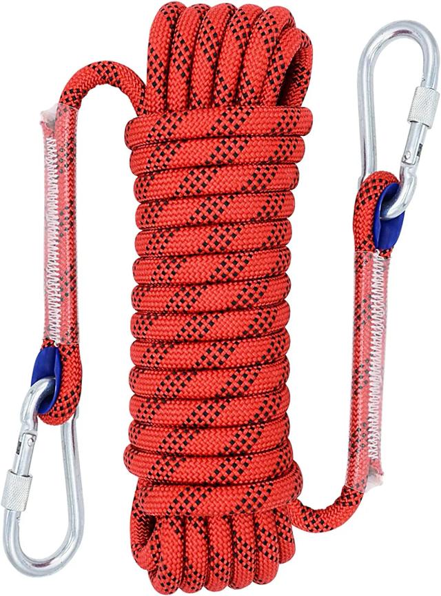Corda de Escalada Estática de 10mm para Aventura ao Ar Livre com 2 Ganchos de Aço
