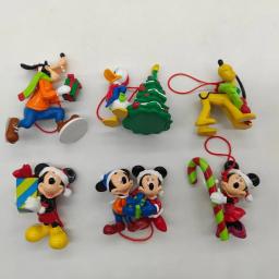 Disney mickey mouse árvore de natal pingente figuras de ação 6 pçs dos desenhos animados clássico brinquedo modelo boneca decoração para casa acessórios presentes - Image 1