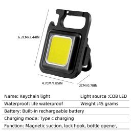 Cob led mini lanterna super brilhante edc chaveiro luz de emergência ao ar livre acampamento bolso lâmpada com cauda ímã saca-rolhas - Image 2