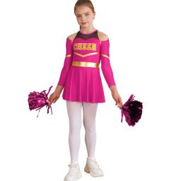 Fato de torcida para meninas Vestido de dança, Cheer Leader Team Uniform, Vestido extravagante com Pom Poms, Performance de palco para crianças - Image 3