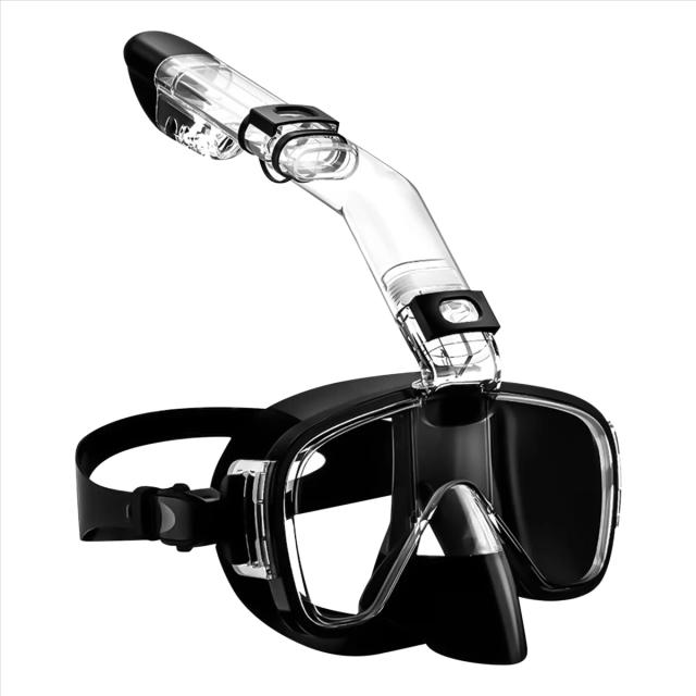 Conjunto de Máscara de Mergulho Dobrável com Snorkel Dry Top, Suporte para Câmera e Tecnologia Antivapor – Equipamento Profissional Preto