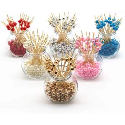 Palhetas De Cocktail De Bambu Pérola De Madeira, Fruta Lanche Garfo, Espeto De Comida, Festa De Casamento, Suprimentos Festival, Palito, 100 Pcs - Image 5