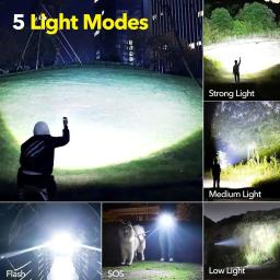 Lanterna tática de alta potência de longo alcance, lanterna LED recarregável, Zoomable Camping Torch, lâmpada de emergência ao ar livre, mais poderosa - Image 3