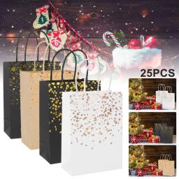 Saco De Papel Kraft Com Alça, Foil Stamping Decoração, Saco De Doces, Saco De Presente, Natal, Aniversário, Casamento, Festa, 15x21x8cm, 25 Pcs - Image 1