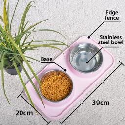 Tigela dupla para cães com esteira de Silicone Tigela antiderrapante para gatos Alimentador de água de aço inoxidável Alimentação para animais de estimação Tigelas para cães e gatos - Image 4