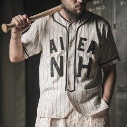 Camisa de beisebol tipo Bronson da segunda guerra mundial estilo retrô camisas esportivas listradas masculinas - Image 4