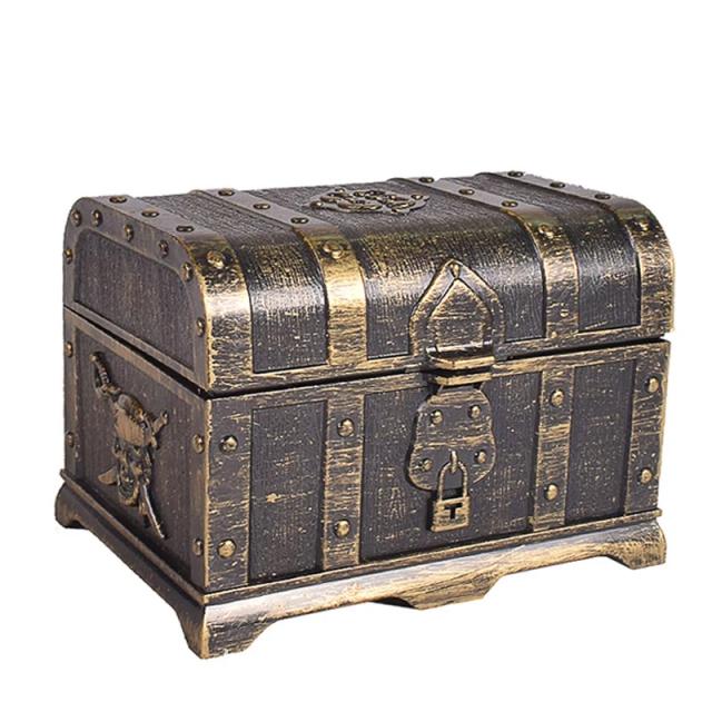 Caixa de Tesouro Pirata Grande para Festa - Decoração, Lembrança e Brinquedo em Bronze Plástico