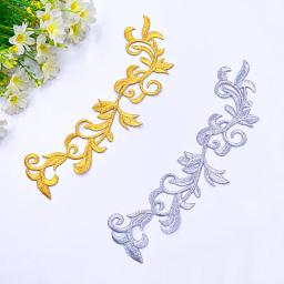 Apliques bordados de tecido madressilva, remendos longos de flores, dourado e prata, ferro-on, vestido vintage DIY, bags fantoches, 1 pc, 2 pcs - Image 2