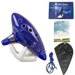 Ocarina,12 Tons Alto C Ocarina Cerâmica Instrumento Musical com Canção Livro Pescoço Corda Pescoço Carry Bag, Azul - Image 1