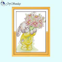 Kit Bordado Ponto Cruz para Crianças, Série Patch Rabbit, Impresso em Canvas, Padrões de Animais DIY Cartoon, Artesanato De Costura, 14ct, 16ct, 11ct - Image 4