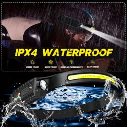 Usb recarregável led sensor farol xpe + cob farol led cabeça tocha acampamento busca luz cabeça lanterna para lanterna de pesca - Image 6