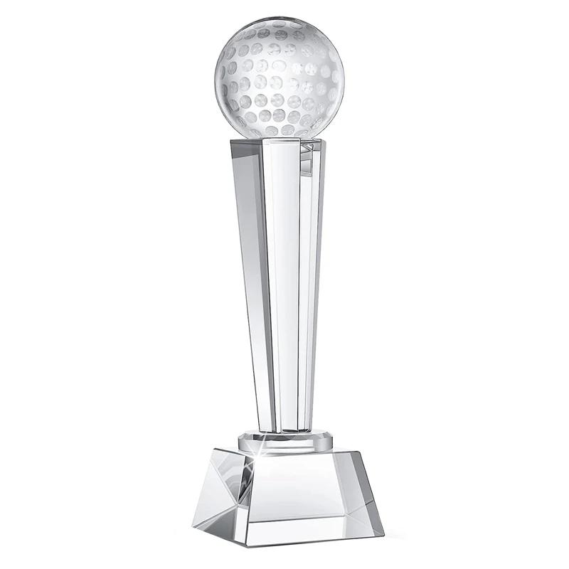 Crystal Glass Golf Trophy para adultos e crianças, troféus de bola, mesa e desktop Decor, torneio, 9x2.8" - Image 1