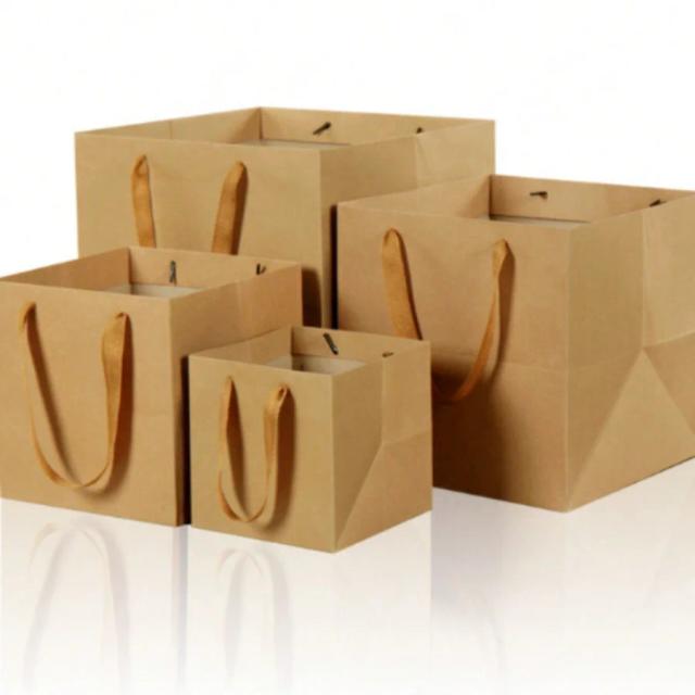 Sacos de Presente de Papel Kraft Branco com Alças - 3 Peças de Sacos Quadrados para Aniversários e Casamentos