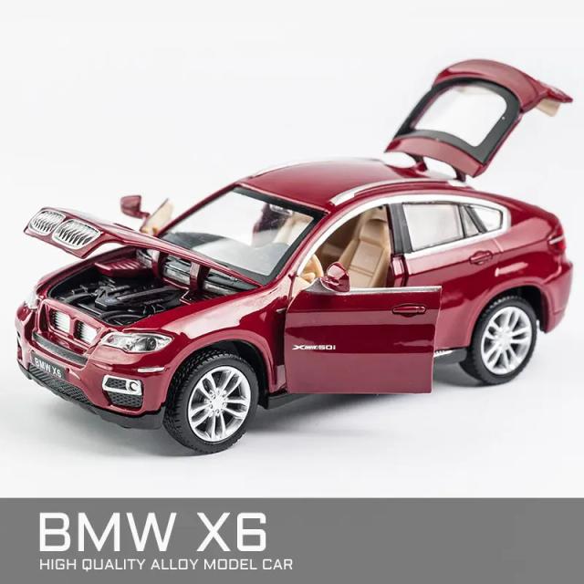 BMW X6 SUV Alloy: Carro Muscular em Miniatura com Som e Luz, Ideal para Brinquedo Infantil, Colecionáveis e Presentes de Aniversário, Escala 1:32