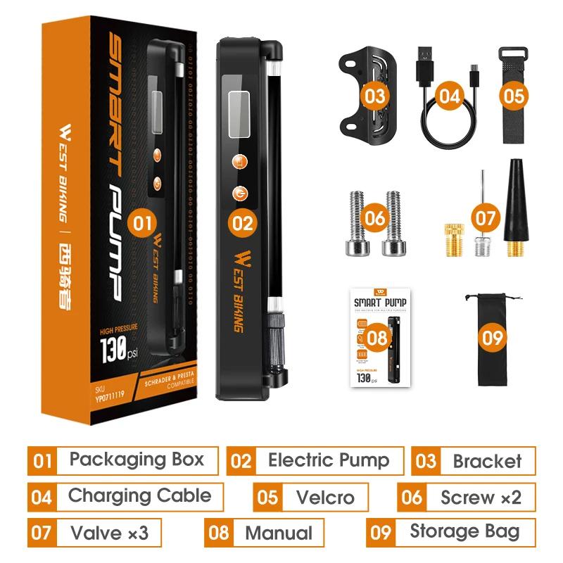 Bicicleta elétrica recarregável Bomba, Auto-Stop pneu Inflator com manômetro, Bicicleta e Motocicleta Bola, 130 PSI, 7.4V, 1500mAh - Image 1