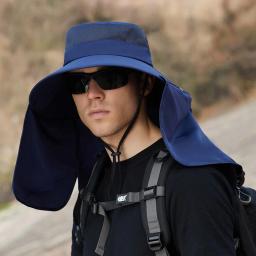 Chapéu de pesca de verão pescoço proteção solar à prova dwaterproof água ao ar livre caminhadas balde chapéu grandes beirais boné de pescador panamá para homem - Image 3