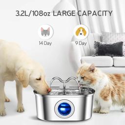 Dispensador De Água De Aço Inoxidável Para Animais De Estimação, Bomba Silenciosa, Fonte Automática, Luz LED, Tigela De Beber De Gato E Cachorro, Distribuidor De Água, 108oz, 3.2l - Image 2