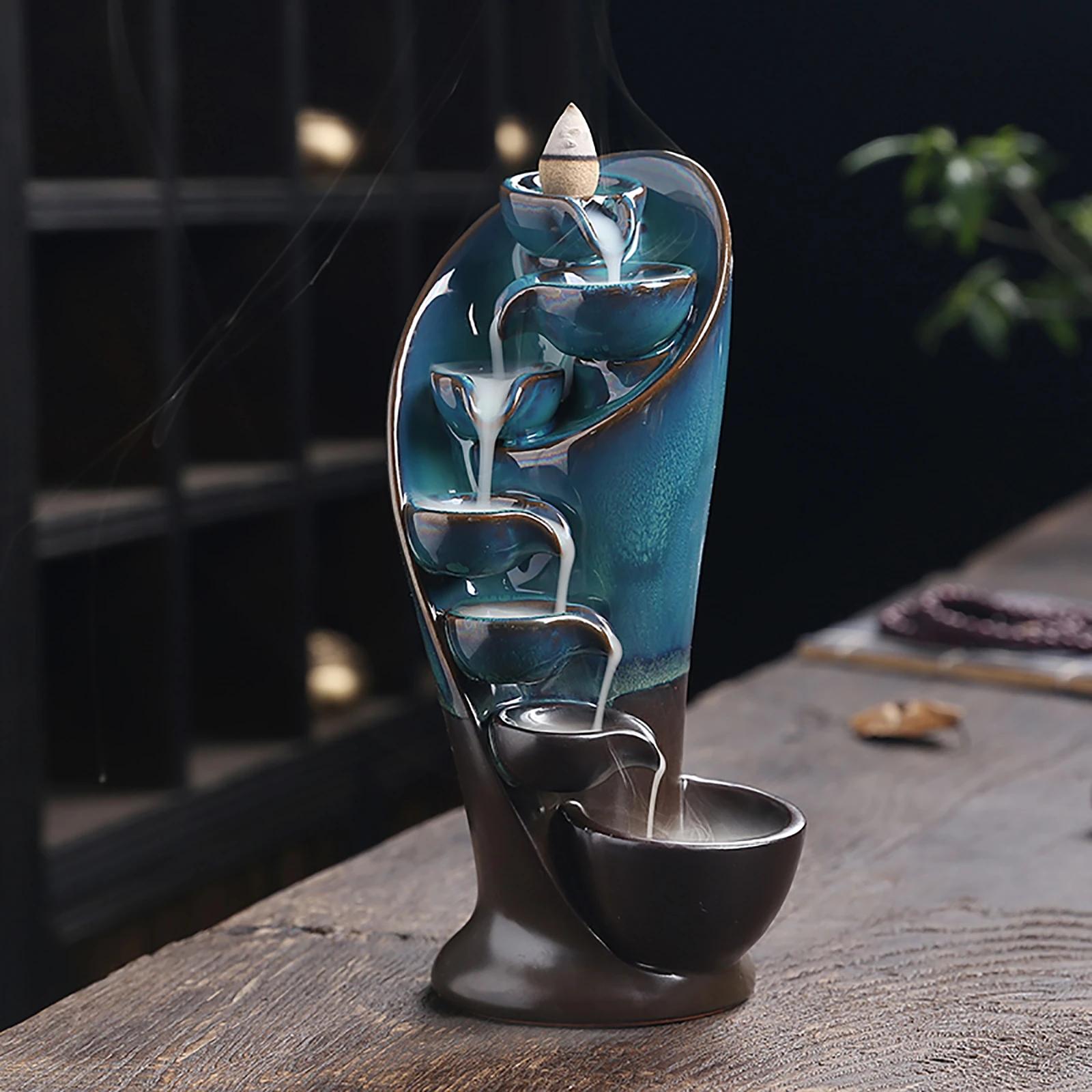 Cachoeira queimador de incenso criativo decoração para casa suporte de incenso portátil cerâmica artesanato tocha design com 20 cones - Image 1