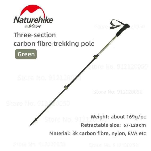 Bastões de Trekking Ultraligeiros Naturehike em Carbono Dobrável para Caminhadas e Camping - Telescópicos e Portáteis em 3 Seções