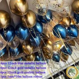 18 pçs misturado azul ouro metálico cromo confetes balões de látex menino homem festa de aniversário decoração do chuveiro do bebê - Image 4