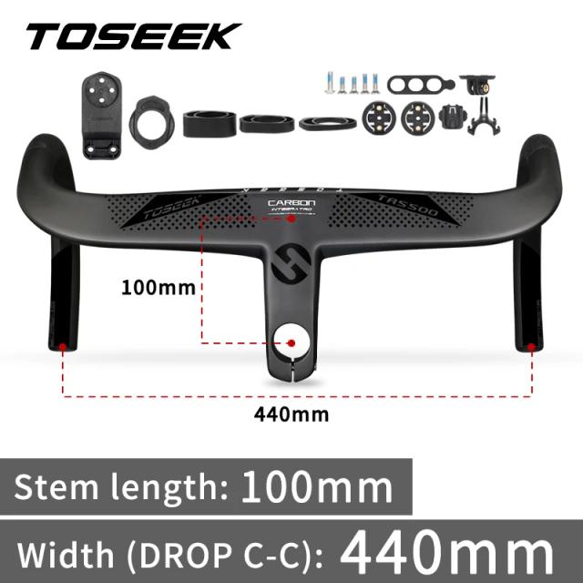 TOSEEK TR 5500 Guiador Integrado Carbono 360-440mm 70-120mm 28.6mm Matt Black