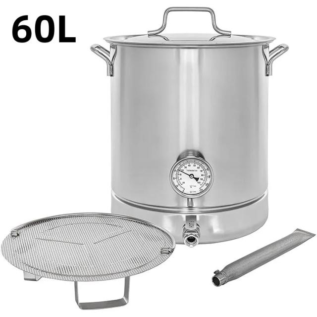 Fermentador de Aço Inoxidável de 60L com Termômetro para Cerveja Artesanal, Destilação de Whisky, Vinho e Uso Doméstico