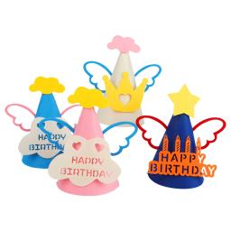 Feliz aniversário chapéu de feltro festa decoração artesanal diy chapéus bonitos com corda elástica para o bebê crianças adulto rosa azul branco - Image 3