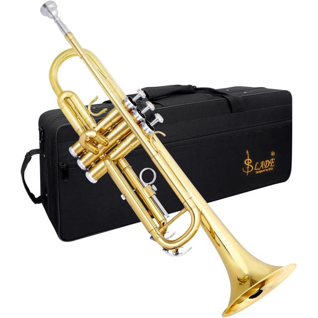 Trompete de Latão SLADE-Bb Standard com Caixa - Instrumento Profissional para Estudantes e Iniciantes em Ouro e Prata