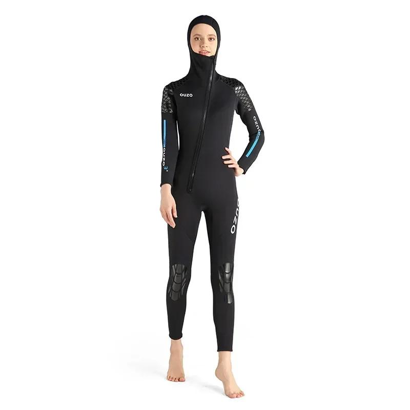 Roupa de mergulho com capuz 3mm, peça única com zíper frontal para homens e mulheres, surf, natação de inverno, vela, caiaque - Image 1