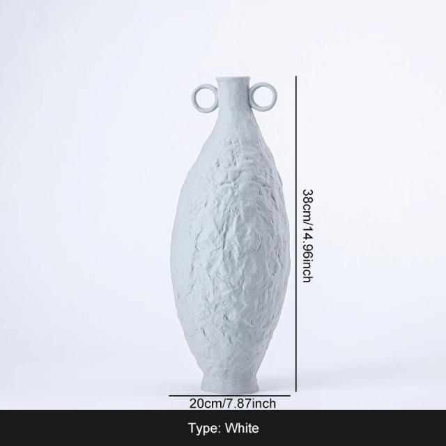 Vaso Cerâmico Preto e Branco com Textura de Pedra: Estilo Nórdico Wabi-Sabi para uma Decoração Moderna e Simples