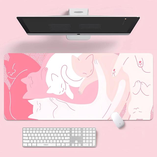 Mouse Pad Grande Gato Azul Kawaii para Gamers, Almofada de Borracha e Acessório Bonito para Escritório