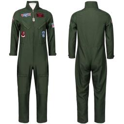 Fato de piloto da força aérea para adultos e crianças, macacão piloto, figurino, vestido com acessórios de aviador, verde exército masculino, militar - Image 2