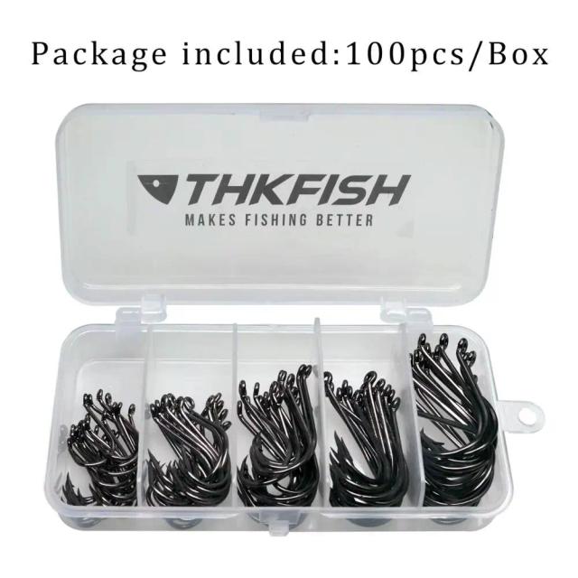 100 Peças Ganchos de Pesca Aço Alto Carbono Farpado Círculo Gancho Água Salgada Grande Olho Anel Carpa Anzóis Acessórios Pesca