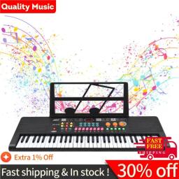 Teclado Eletrônico com Coluna Dupla, 61 Teclas, Piano, Instrumento Musical, Microfone, Música, Score Stand, 16 Tons, 10 Ritmos, 6 Demo - Image 1