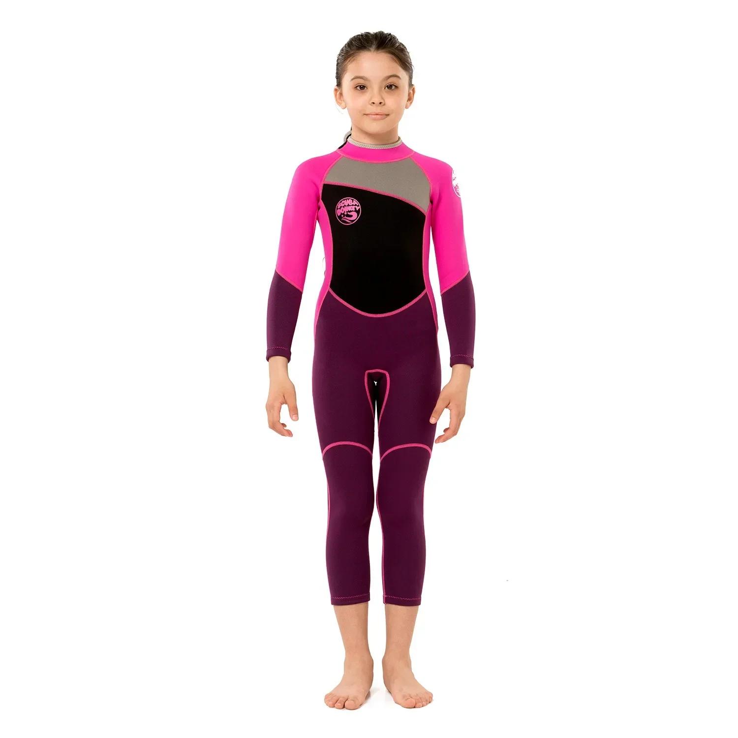 Roupa de mergulho infantil de neoprene, 2.5mm, para meninas de 2 a 14 anos, peça única, mangas compridas, manter quente, mergulho, surf, inverno - Image 1