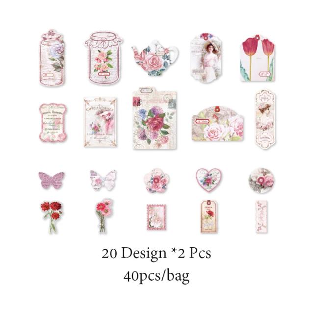 Conjunto de 40 Peças de Papel Romântico Vintage para Colagem e Projetos DIY