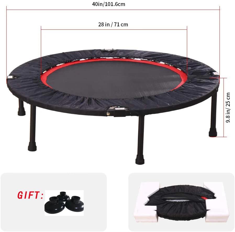 40/48 "Mini Trampolim para Adultos Trampolim de Fitness Dobrável com Corrimão Ajustável Rolamento 300KG Home Gym Rebounder Jumping - Image 1