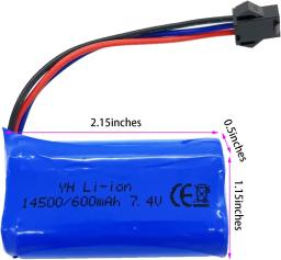 7.4v 600mah 14500 bateria de íon-lítio SM-3P plug para huina 1567/1568/1569 rc carregador/caminhão basculante/bulldozer caminhões de brinquedo de construção - Image 3