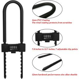 U lock-bloqueio em u de combinação de bicicleta, cadeado de combinação de quatro posições, cadeado de manilha longa, com manilha ajustável, portas de vidro - Image 5