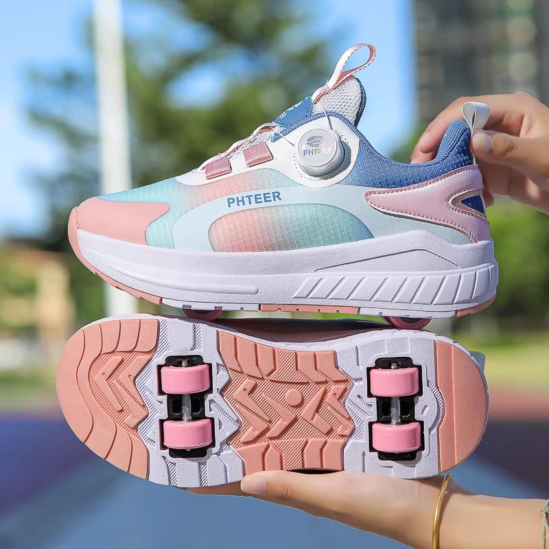 Moda 4 rodas patins tênis para estudantes crianças sapatos de roda ao ar livre sapatos esportivos multifuncionais - Image 1