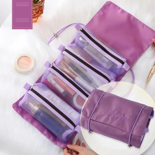 Saco Cosmético Portátil e Dobrável com Grande Capacidade para Armazenamento e Organização de Higiene Pessoal 4 em 1