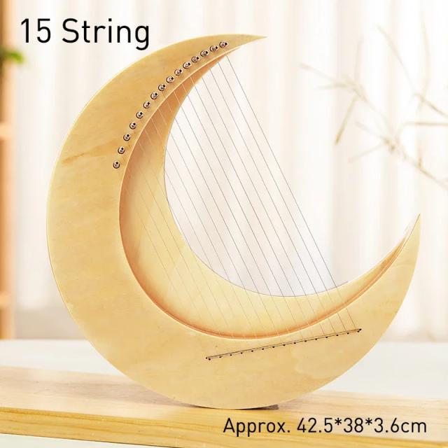 Lira Harpa Portátil Celestial com 15 Dedos e 15 Cordas na Elegante Cor Preta da Lua Cheia