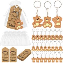 10 pçs lembranças de chá de bebê presentes para guesets urso chaveiro doces sacos de organza com tags crianças aniversário gênero revelar festa decoração - Image 1