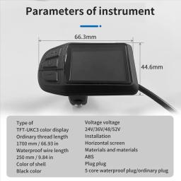 TFT-UKC3 Display Speed Battery, Time Indicator for Electric Bicycle, Motor Conversion Kit, impermeável, 24V, 36V, 48V - Image 3
