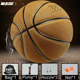 WADE Basquete de couro genuíno para adultos, bola amarela, ferramentas gratuitas, tamanho ao ar livre 7 # - Image 2