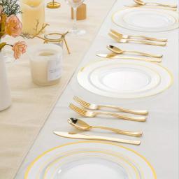 Conjunto De Louça Dourada Para Festas e Casamentos, Placas De Plástico, Placas De Salada, 10 Colheres, 10 Garfos, 10 Copos, 10 Copos - Image 2