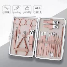 Profissional Manicure e Pedicure Set, Cortador de Unhas Ingrown Nipper, Caso De Couro De Luxo, Ouro Rosa, Venda Quente, 18 em 1 - Image 3