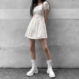 Nova meados de bezerro botas femininas outono inverno moda rendas senhoras chelsea zíper botas mujer botas esportivas plataforma salto senhoras sapatos - Image 3