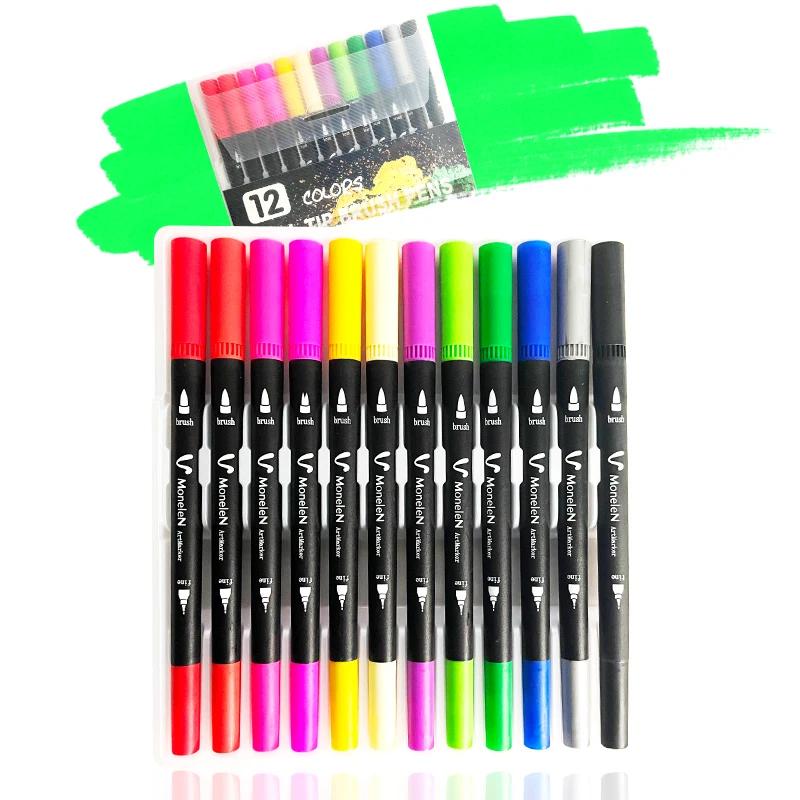 Conjunto de canetas aquarela dupla ponta para crianças, marcadores de pincel, desenho, pintura, caligrafia, arte, colorir, 120 cores - Image 1