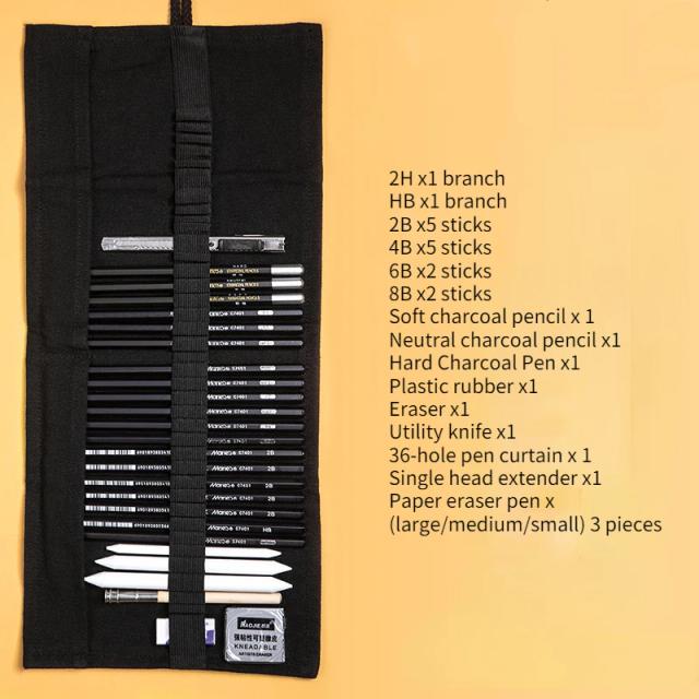 Conjunto Completo de Ferramentas para Pintura e Esboço com 27/37 Peças: Lápis, Borracha e Canetas para Estudantes e Artistas Profissionais